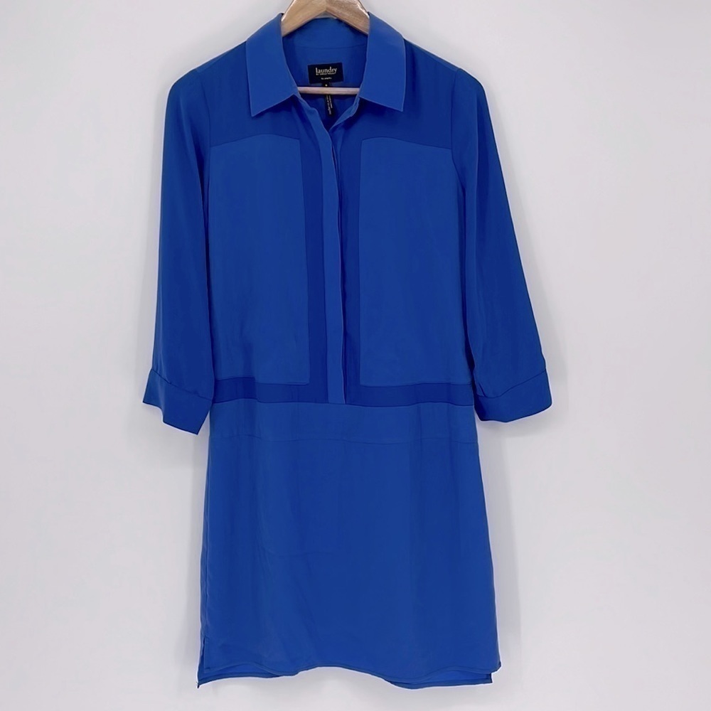 Laundry by Shelli Segal Cobalt Blue Long Sleeve Button-Front Dress Womens Size 6